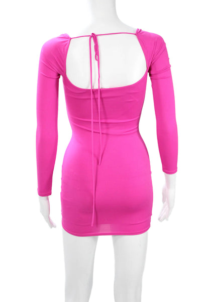 Lucy In the Sky Women Bodycon Mini Dress Pink Long Sleeve Square Neck Size 2XS