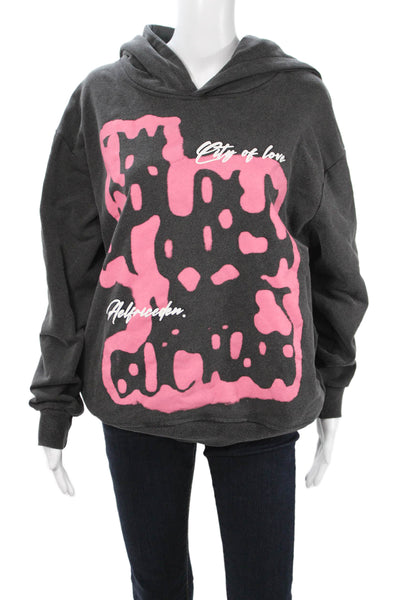 Elfric Eden Womens Dark Gray Pullover Hoodie Graphic City Cotton Blend Size XS