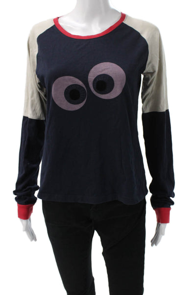 See by Chloe Women Ringer Tee Long Sleeve Cartoon Dark Blue Cotton Size 6