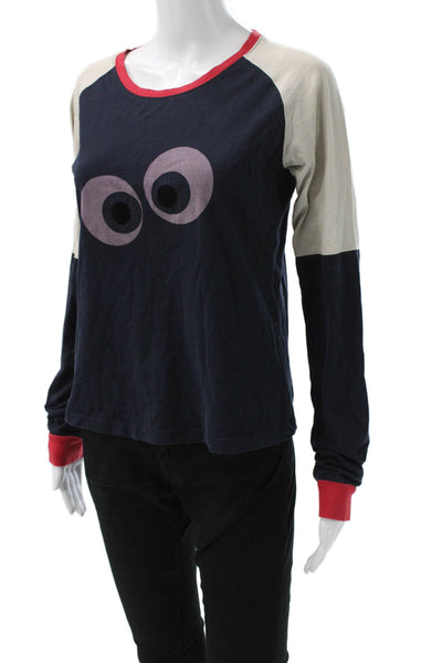 See by Chloe Women Ringer Tee Long Sleeve Cartoon Dark Blue Cotton Size 6