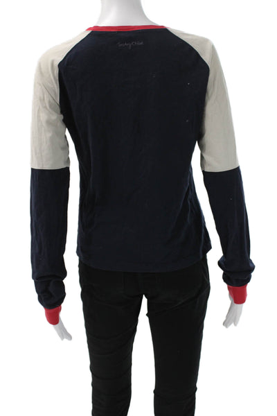 See by Chloe Women Ringer Tee Long Sleeve Cartoon Dark Blue Cotton Size 6