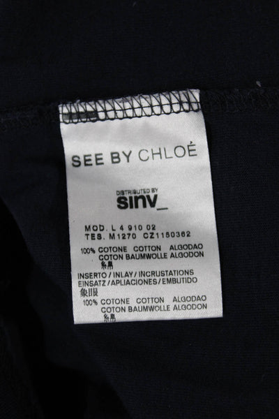 See by Chloe Women Ringer Tee Long Sleeve Cartoon Dark Blue Cotton Size 6
