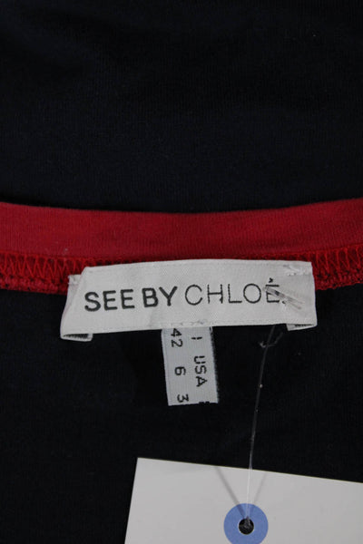 See by Chloe Women Ringer Tee Long Sleeve Cartoon Dark Blue Cotton Size 6