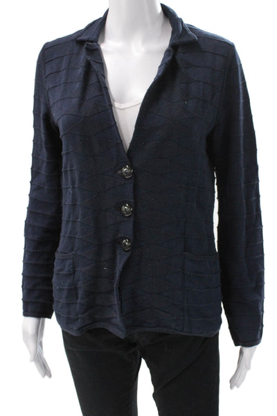 Armani Collezioni Women Cardigan Dark Blue Striped Cotton Long Sleeve Size 8
