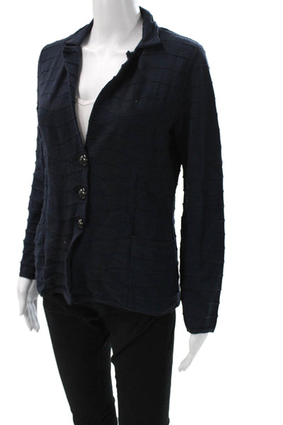 Armani Collezioni Women Cardigan Dark Blue Striped Cotton Long Sleeve Size 8