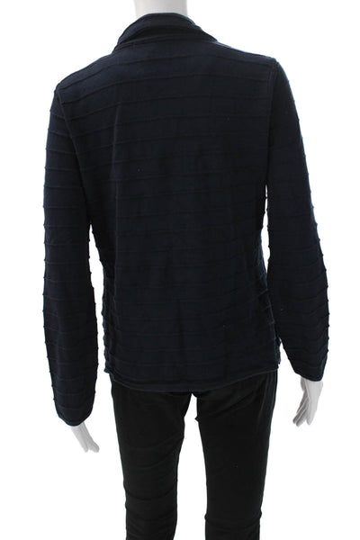 Armani Collezioni Women Cardigan Dark Blue Striped Cotton Long Sleeve Size 8