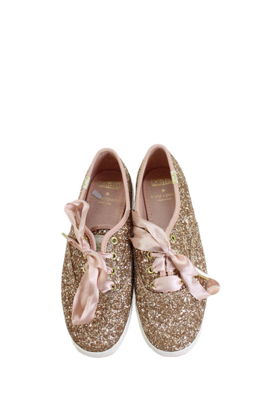 Kate Spade New York X Keds Womens Glittery Low Top Sneakers Shoes Gold Size 5