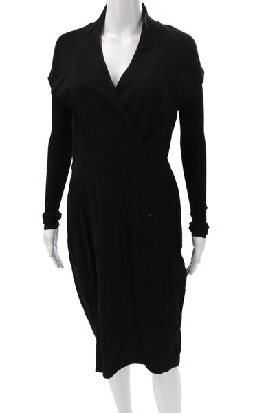 Etcetera Womens Wrap Sweater Dress Black Long Sleeve Zip Knee-Length Size 4