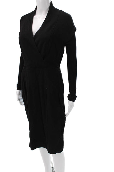 Etcetera Womens Wrap Sweater Dress Black Long Sleeve Zip Knee-Length Size 4