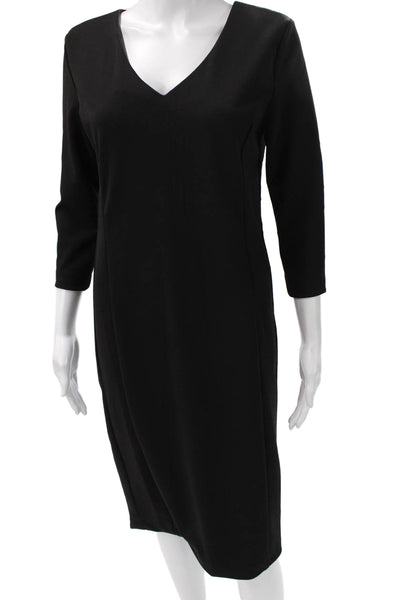 Catherine Catherine Malandrino Women Sheath Black V-Neck 3/4 Sleeve Size M