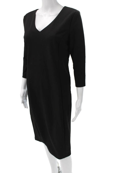 Catherine Catherine Malandrino Women Sheath Black V-Neck 3/4 Sleeve Size M