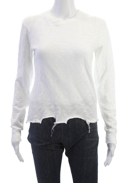 ATM Womens Basic White 100% Cotton Crew Neck Long Sleeve T-Shirt Grunge Size XS