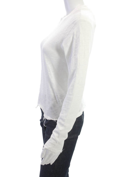 ATM Womens Basic White 100% Cotton Crew Neck Long Sleeve T-Shirt Grunge Size XS