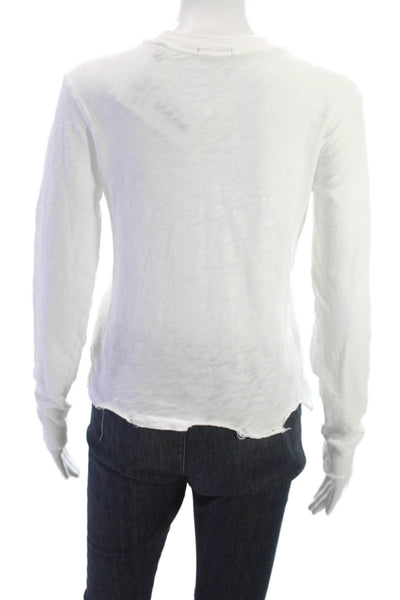ATM Womens Basic White 100% Cotton Crew Neck Long Sleeve T-Shirt Grunge Size XS