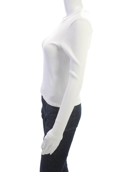Sundry Women White Striped Long Sleeve Crew Neck Basic T-Shirt Size 1