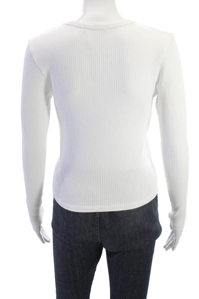 Sundry Women White Striped Long Sleeve Crew Neck Basic T-Shirt Size 1