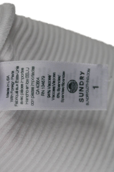 Sundry Women White Striped Long Sleeve Crew Neck Basic T-Shirt Size 1