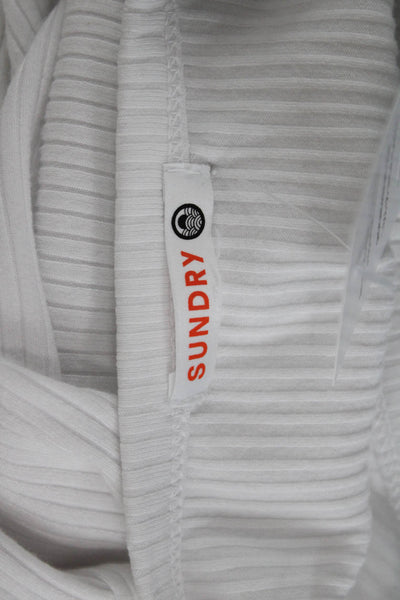 Sundry Women White Striped Long Sleeve Crew Neck Basic T-Shirt Size 1