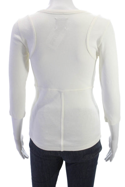 ANR+ Women Basic White T-Shirt 3/4 Sleeve Crew Neck Size S
