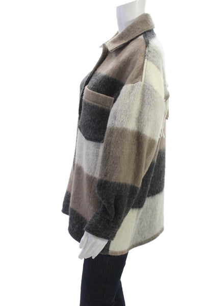 Zara Women Beige Plaid Collared Button Jacket Long Sleeve Size XS