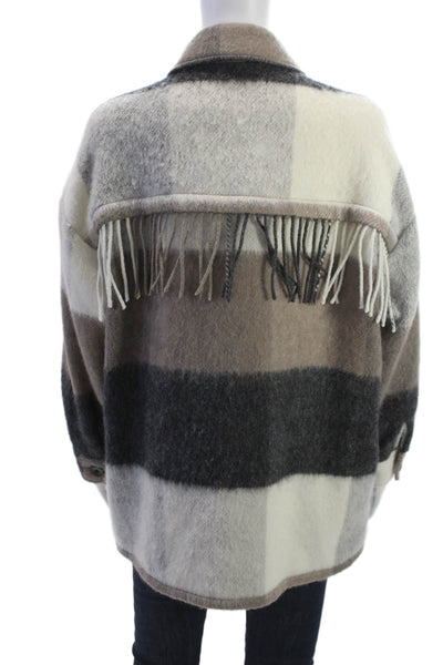 Zara Women Beige Plaid Collared Button Jacket Long Sleeve Size XS