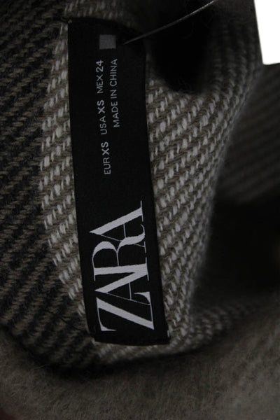Zara Women Beige Plaid Collared Button Jacket Long Sleeve Size XS