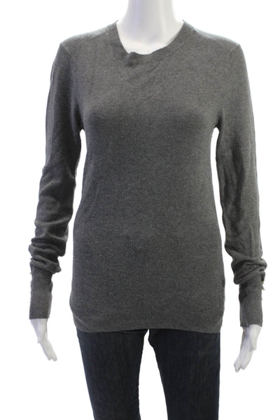Zara Knit Women Pullover Crew Neck Pure Wool Gray Button Long Sleeve Size M