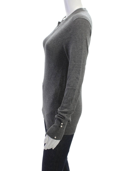 Zara Knit Women Pullover Crew Neck Pure Wool Gray Button Long Sleeve Size M