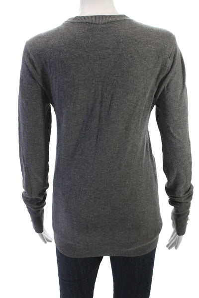 Zara Knit Women Pullover Crew Neck Pure Wool Gray Button Long Sleeve Size M