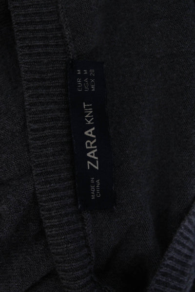 Zara Knit Women Pullover Crew Neck Pure Wool Gray Button Long Sleeve Size M