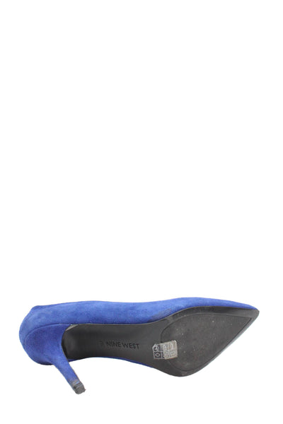 Nine West Womens Suede Pointed Toe Moyen Pumps Blue Size 7.5 Medium