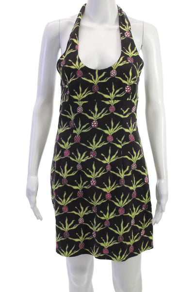Lilly Pulitzer Women Halter Mini Floral Black Cotton Sleeveless Size 4