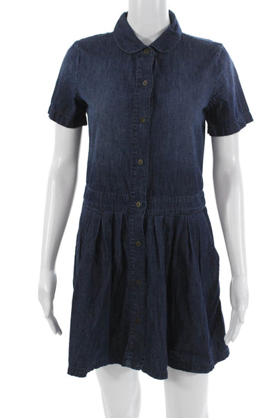 Current/Elliott Womens Dark Blue Shirt Dress Short Sleeve Cotton Size 0