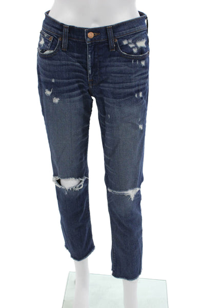 J Crew Women Boyfriend Cropped Dark Blue Mid-Rise Jeans Button Size 24