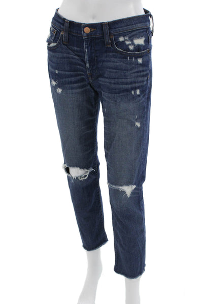 J Crew Women Boyfriend Cropped Dark Blue Mid-Rise Jeans Button Size 24
