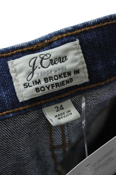 J Crew Women Boyfriend Cropped Dark Blue Mid-Rise Jeans Button Size 24