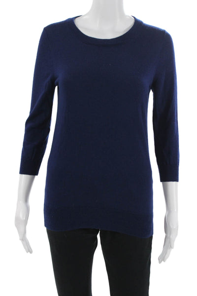J Crew Womens Dark Blue Merino Wool Crewneck Pullover 3/4 Sleeve Size S