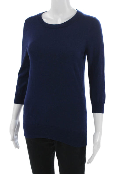 J Crew Womens Dark Blue Merino Wool Crewneck Pullover 3/4 Sleeve Size S