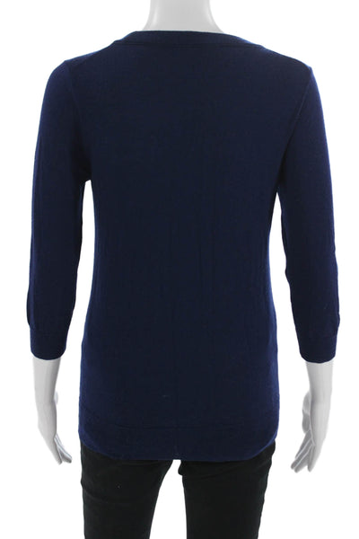 J Crew Womens Dark Blue Merino Wool Crewneck Pullover 3/4 Sleeve Size S