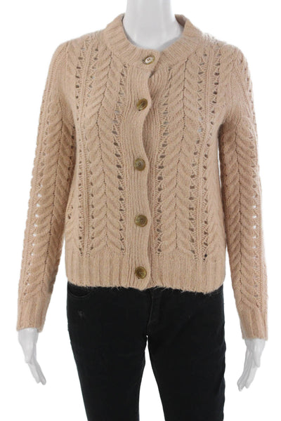 Point Sur Womens Cardigan Beige Crew Neck Button Long Sleeve Size XS