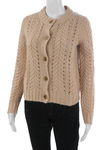 Point Sur Womens Cardigan Beige Crew Neck Button Long Sleeve Size XS
