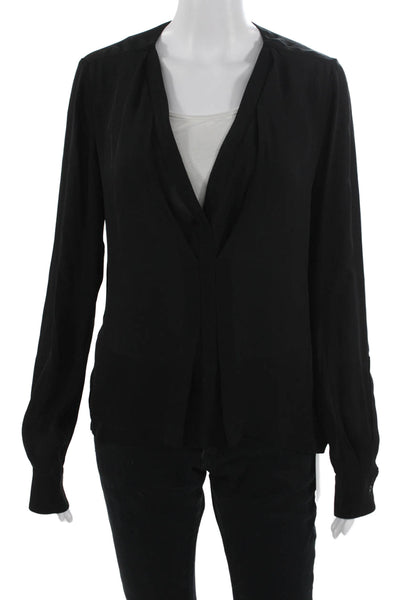 A.L.C. Women Black V-Neck Long Sleeve Blouse Petite Size S