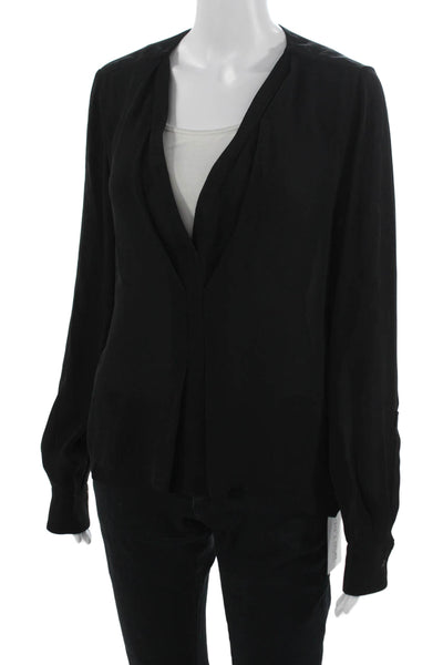 A.L.C. Women Black V-Neck Long Sleeve Blouse Petite Size S