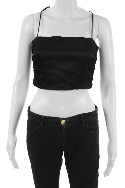 Zara Women Black Cropped Camisole Square Neck Sleeveless Polyester Size M