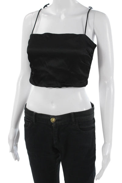 Zara Women Black Cropped Camisole Square Neck Sleeveless Polyester Size M