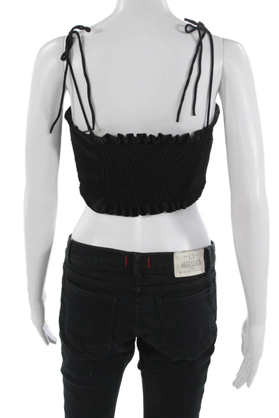 Zara Women Black Cropped Camisole Square Neck Sleeveless Polyester Size M
