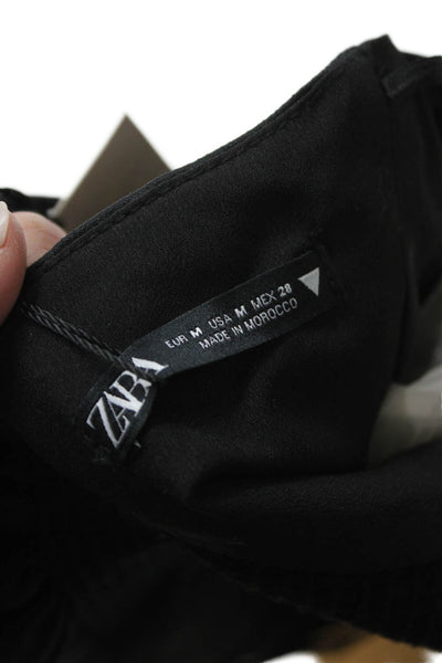 Zara Women Black Cropped Camisole Square Neck Sleeveless Polyester Size M