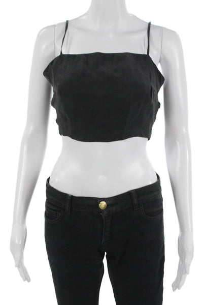 Zara Women Cropped Camisole Black Square Neck Lyocell Tie Solid Grunge Size S