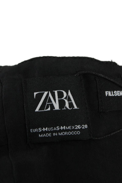 Zara Women Cropped Camisole Black Square Neck Lyocell Tie Solid Grunge Size S