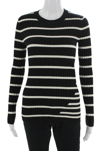 T Alexander Wang Women Striped Crew Neck Pullover Sweater Black Size XS
